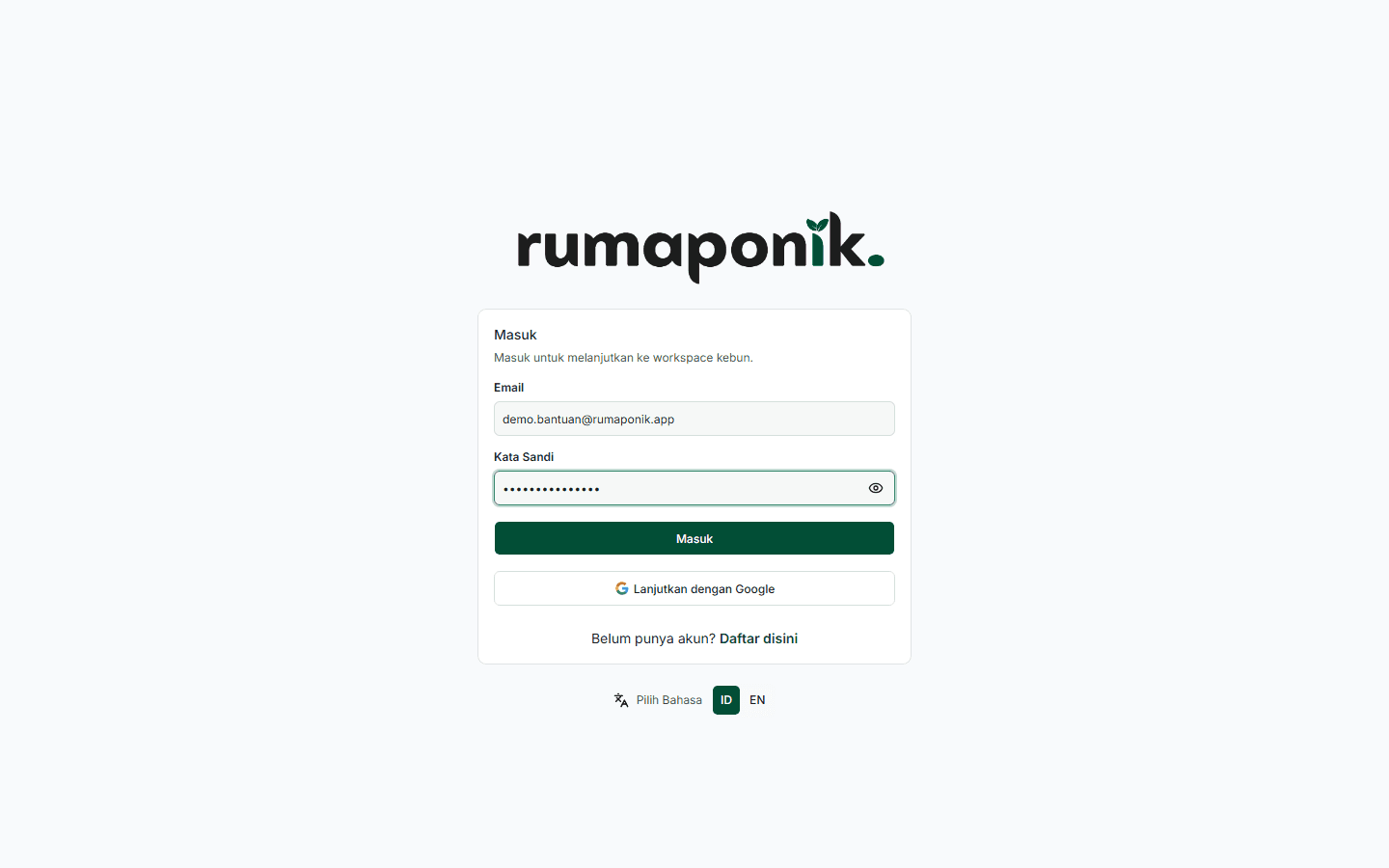 Formulir masuk untuk akun yang sudah terdaftar