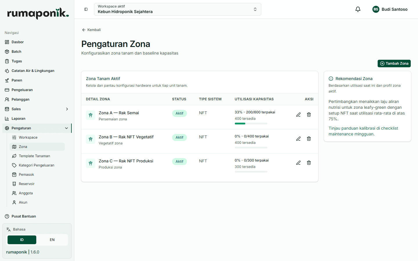 Pengaturan zona tanam